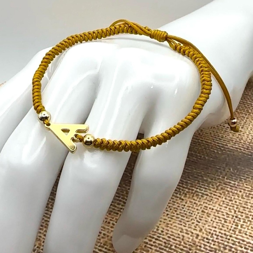 Handmade Initial Bracelet Adjustable 18K Gold Letter- Custom Gift- Girls Women